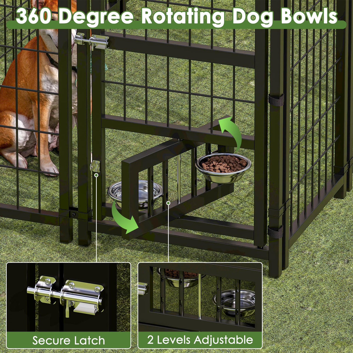 8x4x6 FT Metal Dog Kennel with 2 Dog Bowls D73006