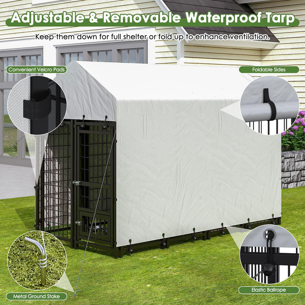 8x4x6 FT Metal Dog Kennel with 2 Dog Bowls D73006