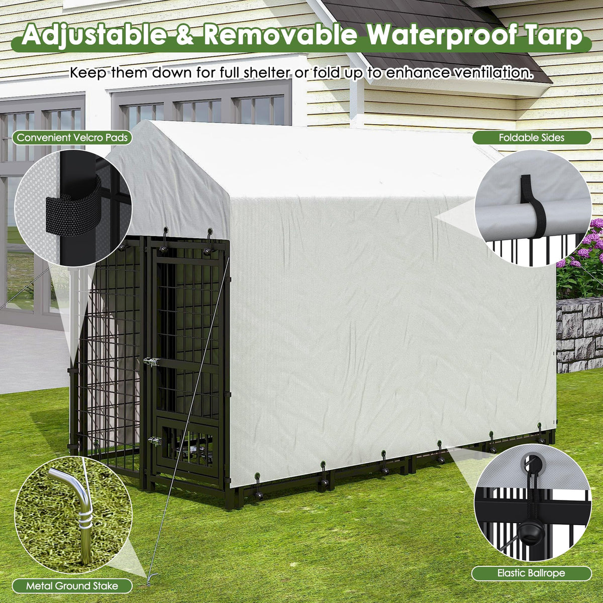 8x4x6 FT Metal Dog Kennel with 2 Dog Bowls D73006