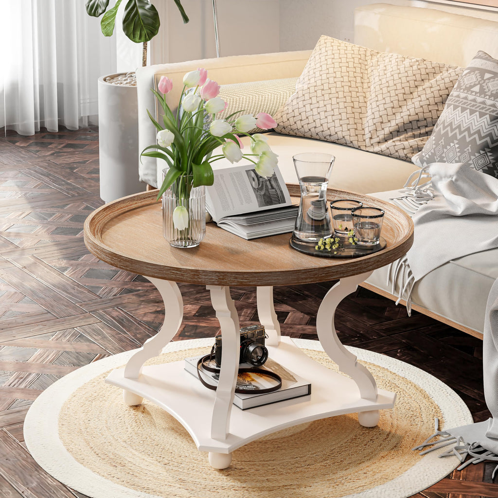 Round White Coffee Table with Tray Top A291360