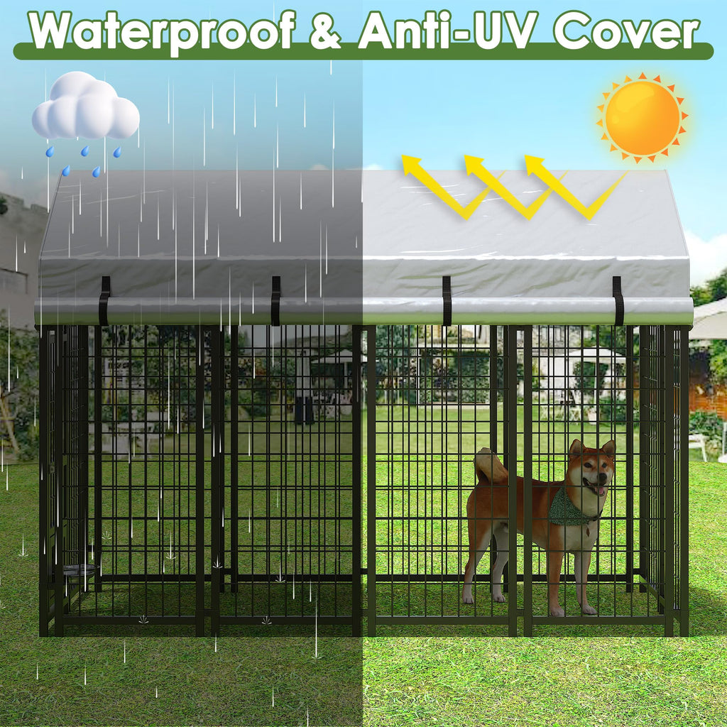 8x4x6 FT Metal Dog Kennel with 2 Dog Bowls D73006