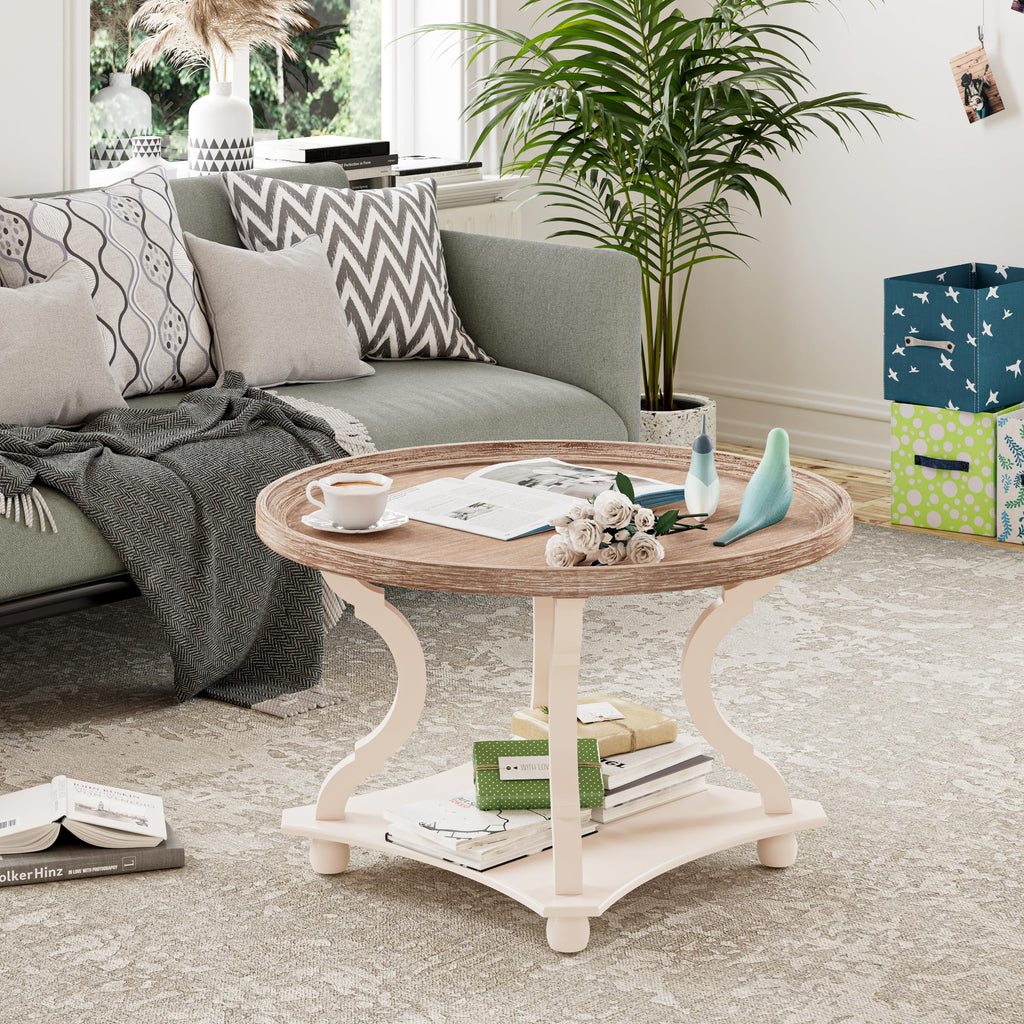 Round White Coffee Table with Tray Top A291360